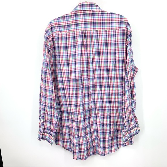 Peter Millar Men Size Large Shirt Button Down Top Pink Blue Checkered Plaid - Picture 4 of 7